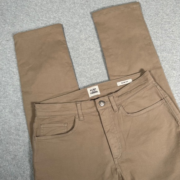 Flint and Tinder Pants Mens 29x27 (Tag 29x30) Tan Khaki Slim Fit Jeans Chinos - Picture 1 of 11